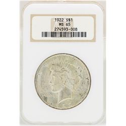 1922 $1 Peace Silver Dollar Coin NGC MS65