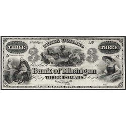 1800's $3 The Bank of Michigan Obsolete Note