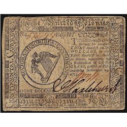 November 29, 1775 $8 Continental Currency Note