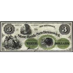 1800's $3 State Bank at New Brunswick Obsolete Note