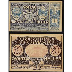 Set of (2) 1920 Austria Heller 20, 50 Bank Notes