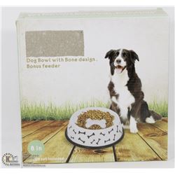 NEW 8" DOG BOWL WITH BONE DESIGN