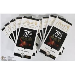 10 LINDT EXCELLENCE 70% CACAO  DARK CHOCOLATE BARS