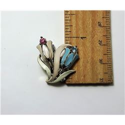 17 - VINTAGE  ENAMEL & CRYSTAL TULIP BROOCH