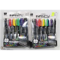 2 PACKAGES OF NEON INFINITY 12 PC COLORED PEN SETS