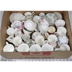 FLAT OF ASSORTED TEA CUPS AND CHINA ITEMS