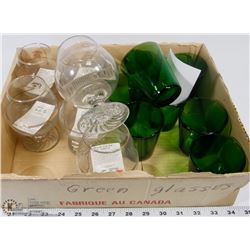 9) 8 EMERALD GREEN DEPRESSION GLASS TUMBLERS AND