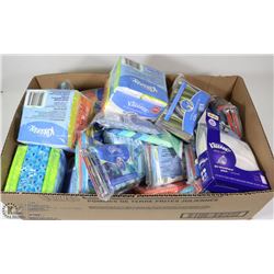 BOX OF ASSORTED TRAVEL SIZE KLEENEX AND WIPES