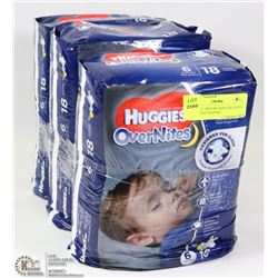 LOT OF 3- 18PACKS SIZE 6 HUGGIES OVERNITES DIAPERS