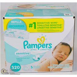 BOX OF 320 SENSITIVE WIPES.  5 REFILL PACKS INSIDE