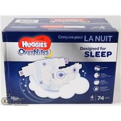 BOX OF SIZE 4 HUGGIES OVERNIGHTS TRAINING PANTS 74