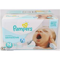 PAMPERS 80 DIAPERS NEWBORN SWADDLERS SENSITIVE.