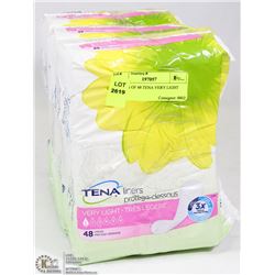 3 PACKS OF 48 TENA VERY LIGHT LINERS