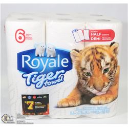 ROYALE 6 PACK HANDY-HALF SHEETS TIGER TOWELS