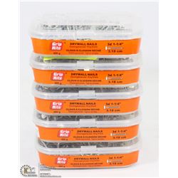 LOT OF 5 400G TUBS GRIP RITE DRYWALL NAILS