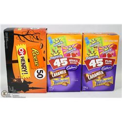 3 BOXES OF 45 & 50PC SNACK SIZE CANDY & BARS