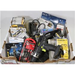 LARGE FLAT OF TOOLS AND HOME OWNER ACCESSORIES