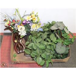 BOX W/ARTIFICIAL FLOWERS & FOLIAGE IN
