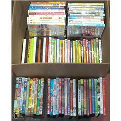 BOX OF 100 ASSORTED KIDS DVD MOVIES.