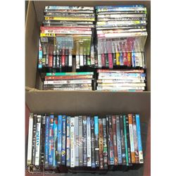 BOX OF 100 ASSORTED DVD MOVIES.