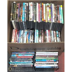 BOX OF 100 ASSORTED DVD MOVIES.