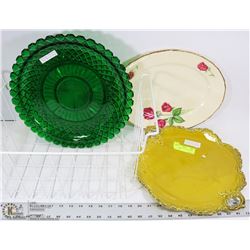THREE LARGE VINTAGE SERVING PLATTERS,.
