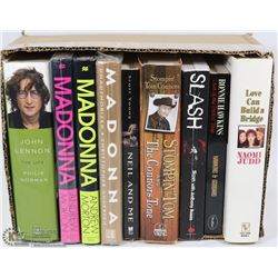 BOX OF ROCK & COUNTRY MUSIC BOOKS.