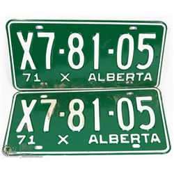 2 VINTAGE 1971 ALBERTA LICENSE PLATES