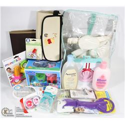 BOX OF NEW BABY ITEMS.