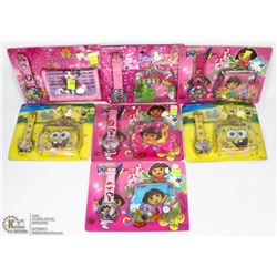 LOT OF 7 KIDS WATCH AND WALLET SETS