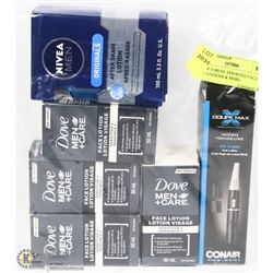 LOT OF 6 MENS ASSORTED FACE CARE LOTIONS & MORE.