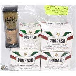 LOT OF 4 PRORASO SHAVE CREAMS & SOAPS WITH BRUSH