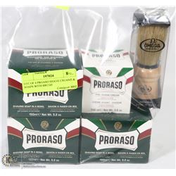 LOT OF 4 PRORASO SHAVE CREAMS & SOAPS WITH BRUSH