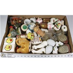 FLAT OF ASSORTED OLD SALT AND PEPPER SHAKERS