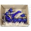 Image 1 : SET OF VINTAGE BLUE GLASS WITH GOLD TRIM DECANTER