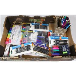 FLAT OF ASSORTED PENS, PENCILS, GEL PENS AND FELTS