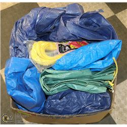 LARGE BOX W/5 TARPS (VARIOUS SIZES) AND