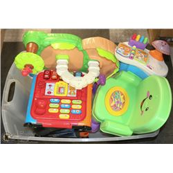 LARGE CLEAR BIN W/VTECH ALPHABET