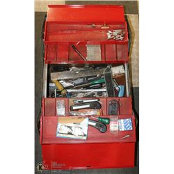 GREY METAL TOOL BOX WITH CONTENTS