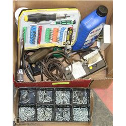 BOX OF ASST TOOLS AND MORE