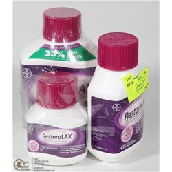 LOT OF 3 ASSORTED SIZES OF RESTORALAX LAXATIVE