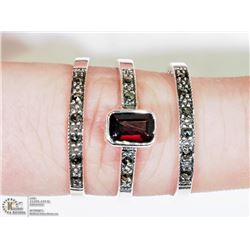 6) ST. SILVER SET OF 3 BANDS W/GARNET & MARCASITE