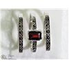 Image 2 : 6) ST. SILVER SET OF 3 BANDS W/GARNET & MARCASITE