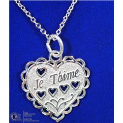 12) STERLING SILVER PENDANT "JE T'AIME" W/ CHAIN