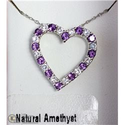14) ST. SILVER HEART SHAPED AMETHYST NECKLACE