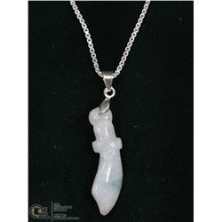 17) CARVED JADITE PENDANT IN SWORD SHAPE W/CHAIN