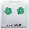 Image 2 : 28) 14KT GOLD 2N1 DIAMOND & GREEN AGATE EARRINGS