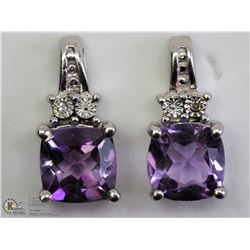 43) STERLING SILVER AMETHYST & DIAMOND EARRINGS