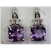 Image 1 : 43) STERLING SILVER AMETHYST & DIAMOND EARRINGS