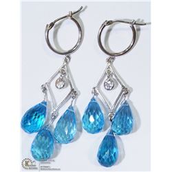 44) 14 KT WHITE SAPPHIRE & BLUE TOPAZ EARRINGS
